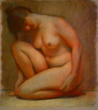 JPEG pastel of crouching nude