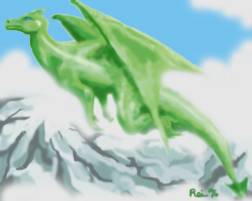 greenish dragon, blue sky